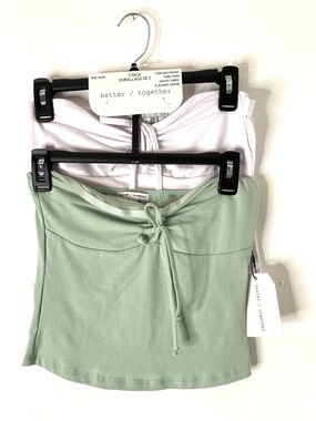 Better Together NWT 2 Pack Cinched Front Tube Tops White Sage Green Strapless